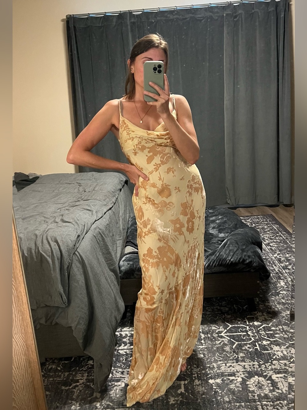Shop Rumored Santeria Peach/Pink Floral Velvet Jacquard Dress (NWOT)